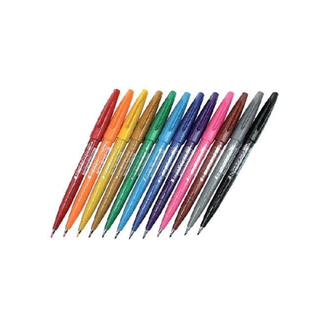 Brushpen Pentel SES15C Sign Artist standaardkleuren assorti 12 stuks