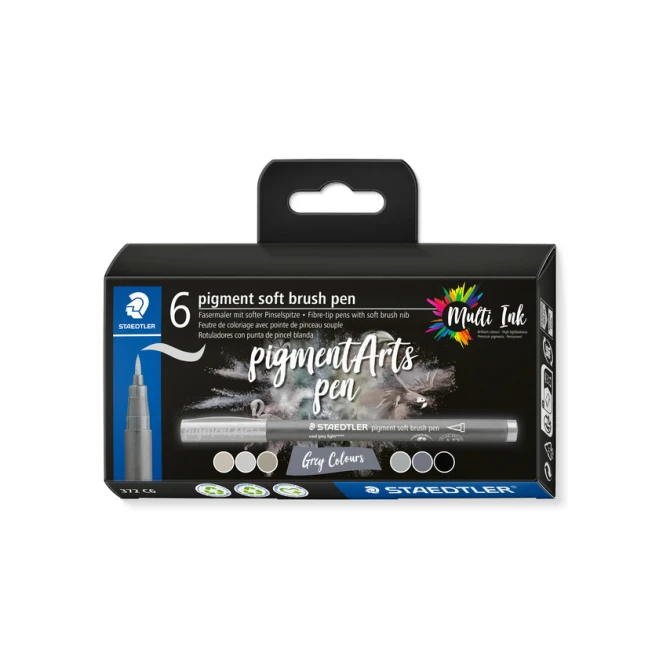 Brushpen Staedtler pigment pen etui à 6 grijze kleuren