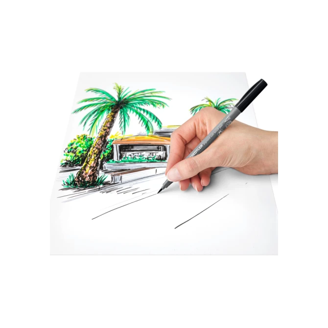 Brushpen Staedtler pigment pen etui à 6 grijze kleuren
