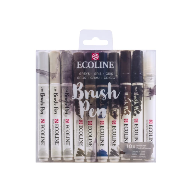 Brushpen Talens Ecoline set à 10 stuks grijs