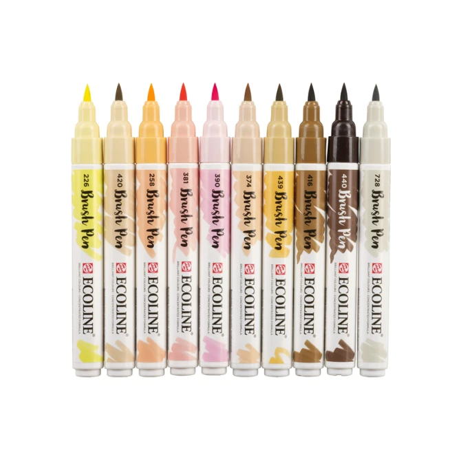 Brushpen Talens Ecoline set à 10 stuks huid