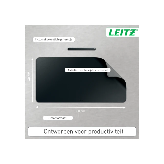 Bureau-onderlegger Leitz 80x40cm oprolbaar zwart