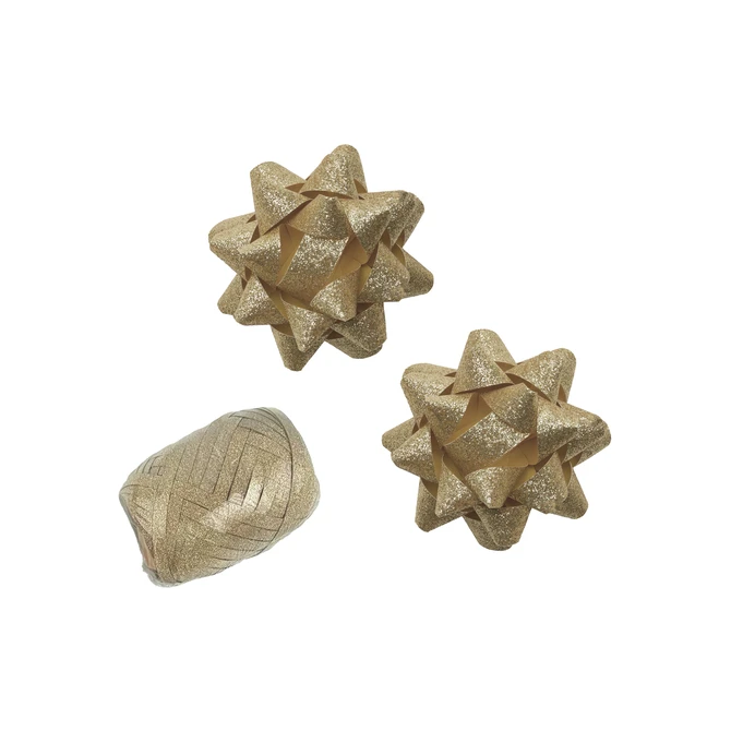 Cadeaulint Polyband en 2 rozetten goud glitter