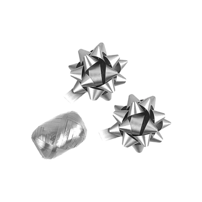 Cadeaulint Polyband en 2 rozetten zilver