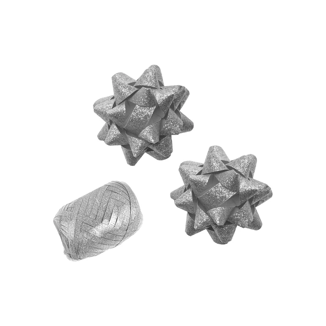 Cadeaulint Polyband en 2 rozetten zilver glitter