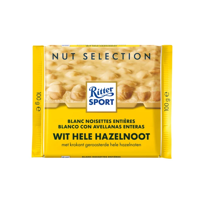 Chocolade Ritter Sport wit-hele hazelnoot 100gr