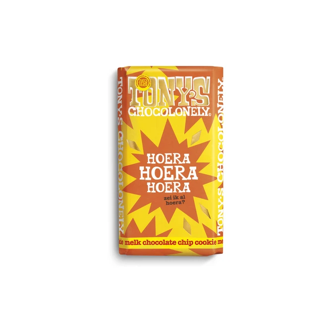 Chocolade Tony's Chocolonely gefeliciteerd melk cocolate chipcookie reep 180gr