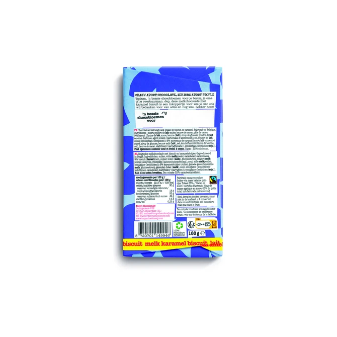 Chocolade Tony's Chocolonely je wordt bedankt reep melk karamel biscuit 180gr