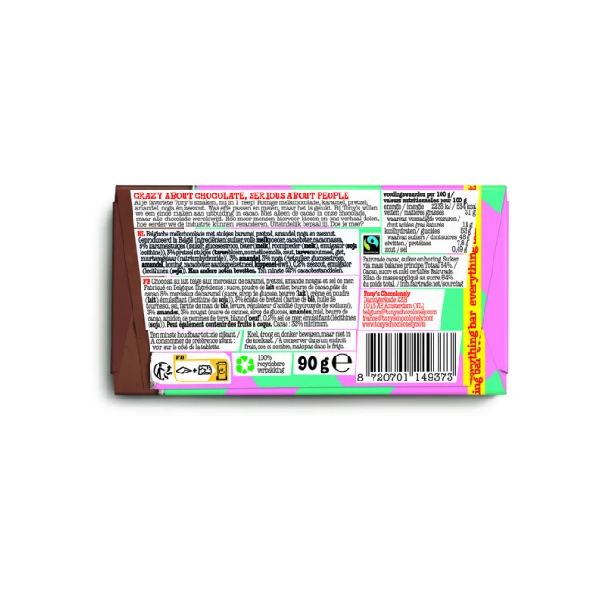 Chocolade Tony's Chocolonely melk everything reep 90 gram