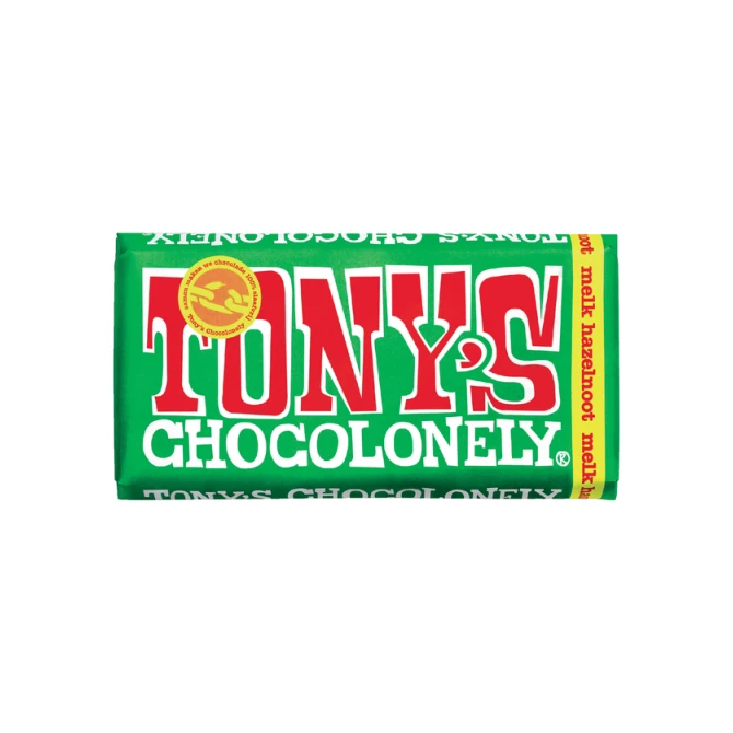 Chocolade Tony's Chocolonely melk hazelnoot reep 180gr
