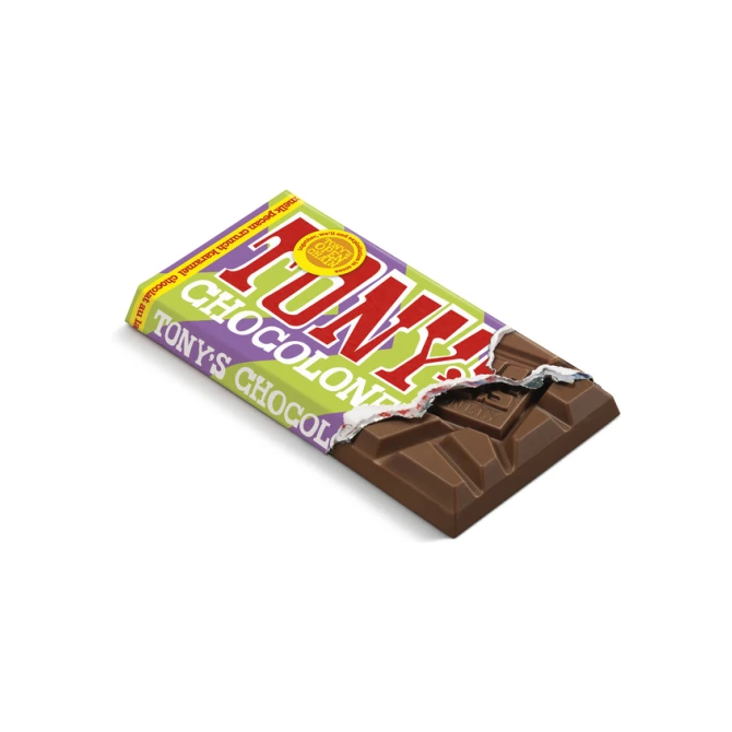 Chocolade Tony's Chocolonely melk karamel pecan crunch reep 90 gram