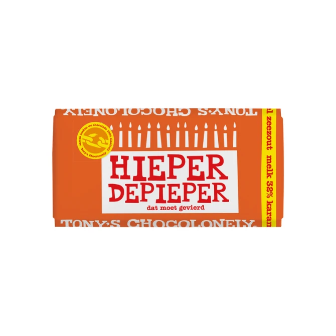 Chocolade Tony's Chocolonely melk karamel zeezout hieper de pieper reep 180gr