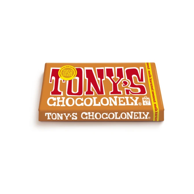 Chocolade Tony's Chocolonely melk karamel zeezout reep 90 gram