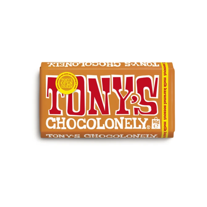 Chocolade Tony's Chocolonely melk karamel zeezout reep 90 gram
