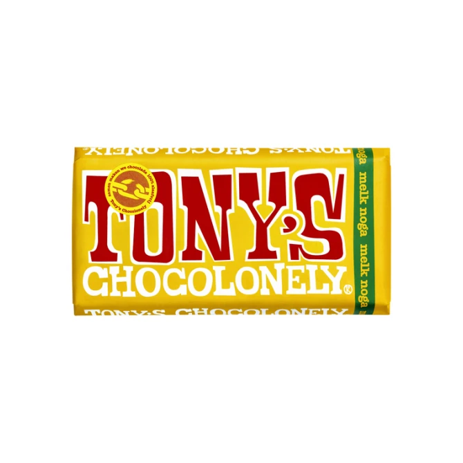 Chocolade Tony's Chocolonely melk noga reep 180gr