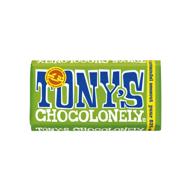 Chocolade Tony's Chocolonely puur amandel zeezout reep 180gr