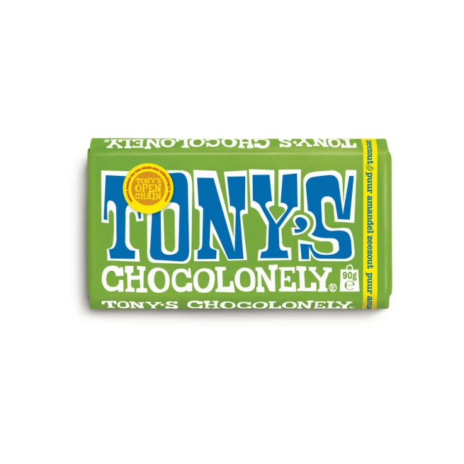 Chocolade Tony's Chocolonely puur amandel zeezout reep 90 gram