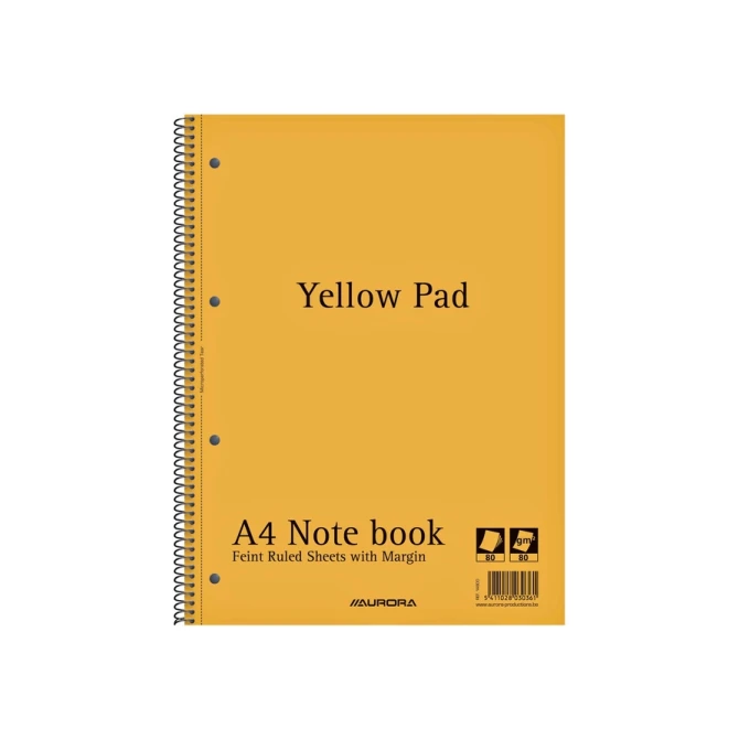 Collegeblok Aurora Yellow Pad A4 lijn 4-gaats 160 pagina's 80gr geel