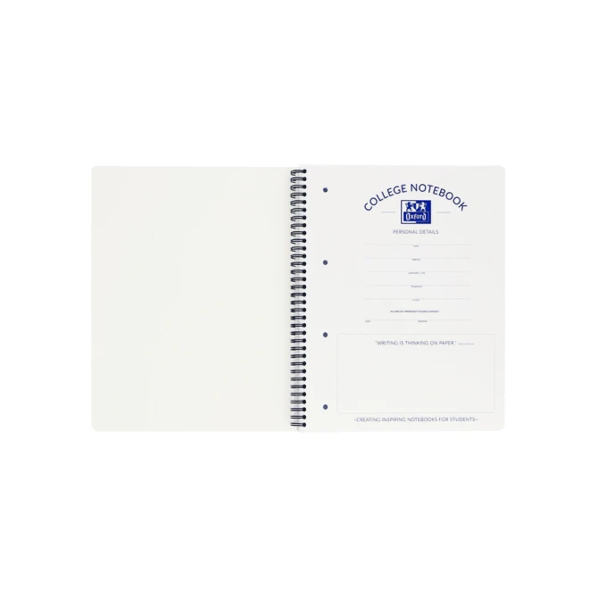 Collegeblok Oxford A4+ lijn 4-gaats 180 pagina's 80gr zwart