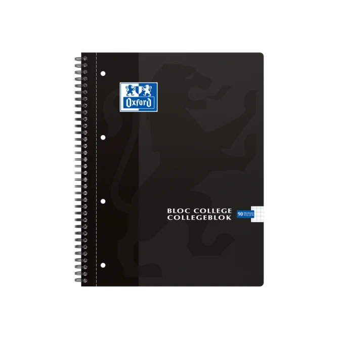 Collegeblok Oxford A4+ ruit 5x5mm 4-gaats 180 pagina's 80gr zwart