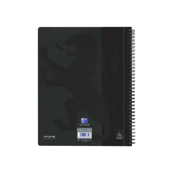 Collegeblok Oxford A4+ ruit 5x5mm 4-gaats 180 pagina's 80gr zwart