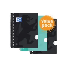 Collegeblok Oxford School A4+ lijn 23-gaats 160 pagina's 80gr voordeelpak assorti 3 stuks