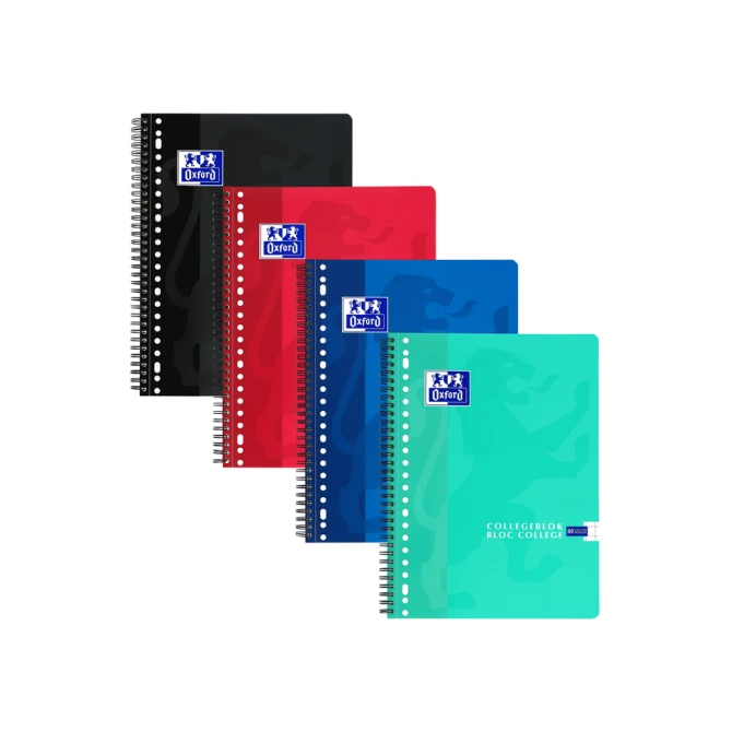 Collegeblok Oxford School A4 ruit 10x10mm 23-gaats 160 pagina's 80gr assorti