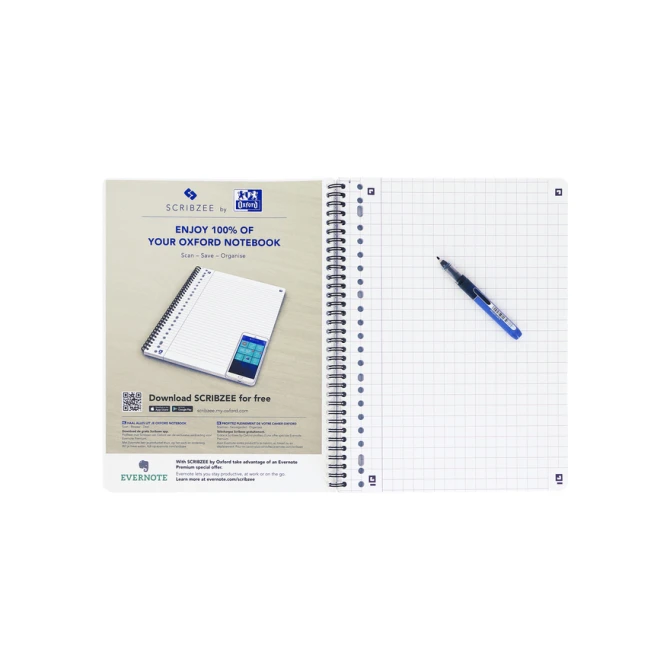 Collegeblok Oxford School A4 ruit 10x10mm 23-gaats 160 pagina's 80gr assorti