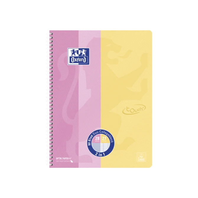 Collegeblok Oxford Touch duo A4+lijn/ruit 5mm 160 pagina's