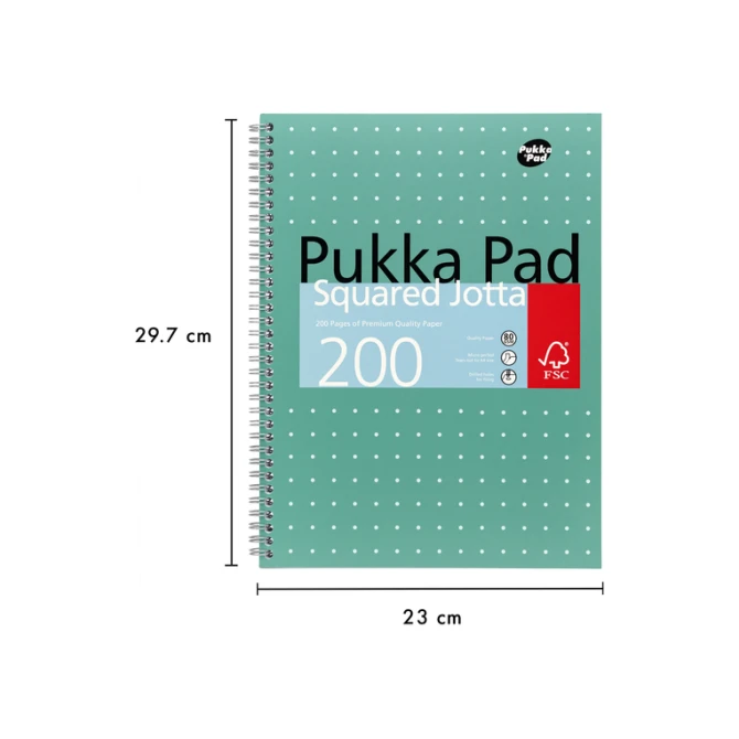 Collegeblok Pukka Pad Jotta A4 ruit 5x5mm 4-gaats 200 pagina's 80gr groen