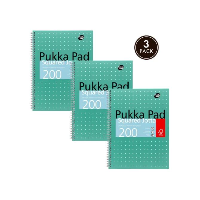Collegeblok Pukka Pad Jotta A4 ruit 5x5mm 4-gaats 200 pagina's 80gr groen