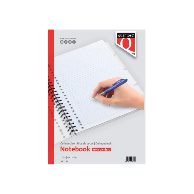 Collegeblok Quantore A4 lijn 23-gaats 4 tabs 100vel 70gr