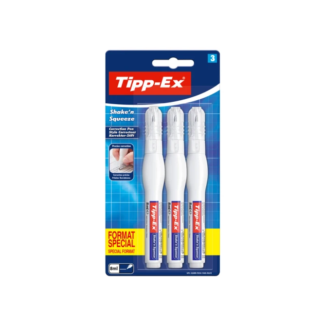 Correctiepen Tipp-ex Shake 'n Squeeze 8ml blister à 3 stuks