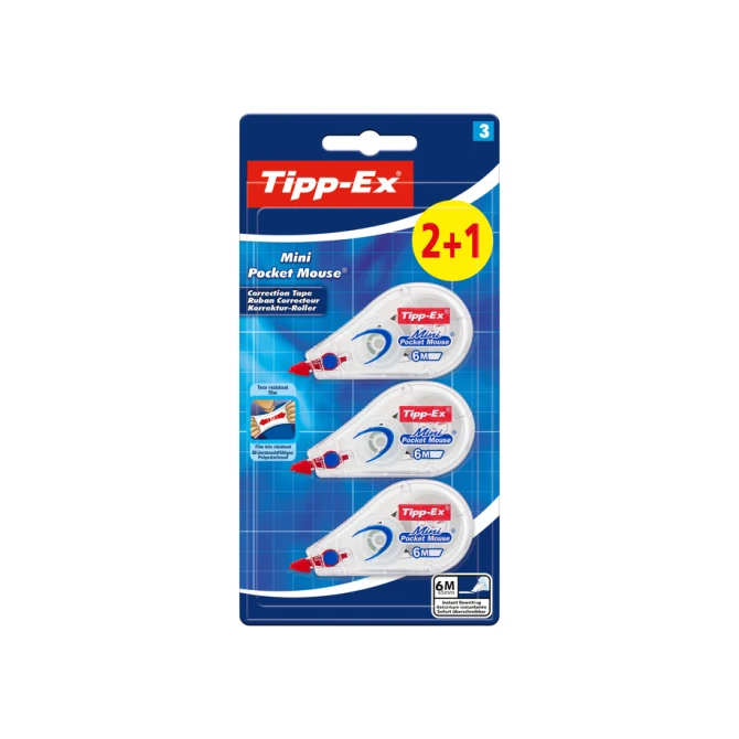 Correctietape Tipp-Ex mini pocket mouse 5mmx6m blister 2+1 gratis