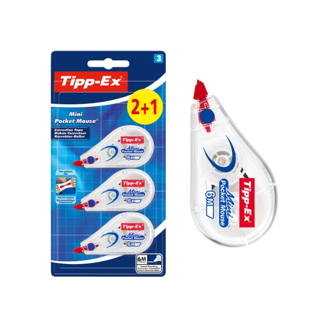 Correctietape Tipp-Ex mini pocket mouse 5mmx6m blister 2+1 gratis