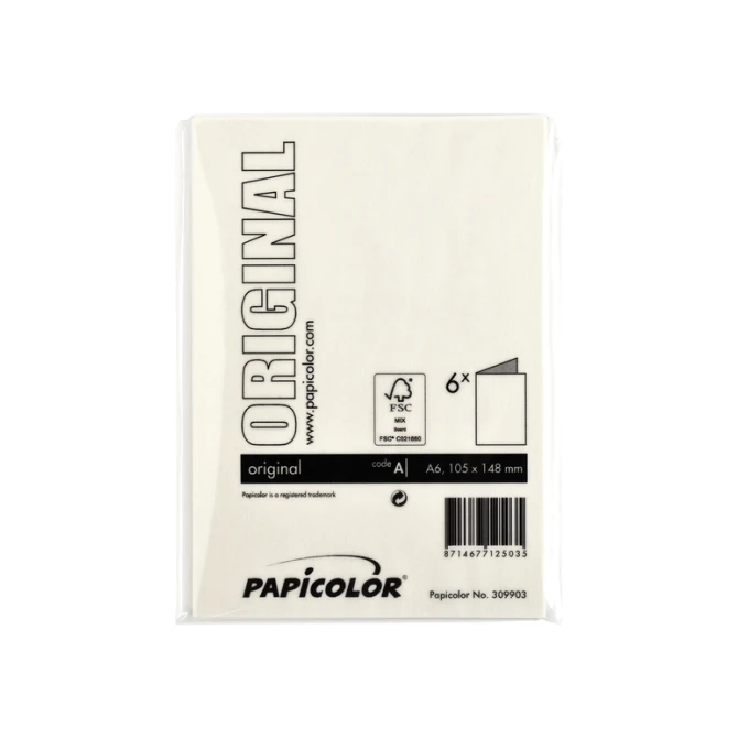 Correspondentiekaart Papicolor dubbel 105x148mm anjerwit pak à 6 stuks