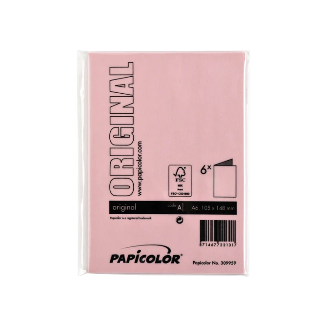 Correspondentiekaart Papicolor dubbel 105x148mm babyroze pak à 6 stuks