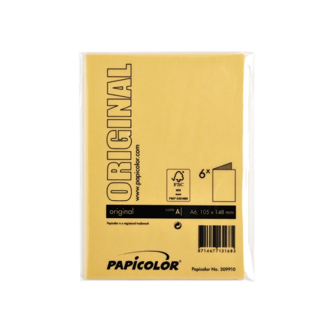 Correspondentiekaart Papicolor dubbel 105x148mm dottergeel pak à 6 stuks