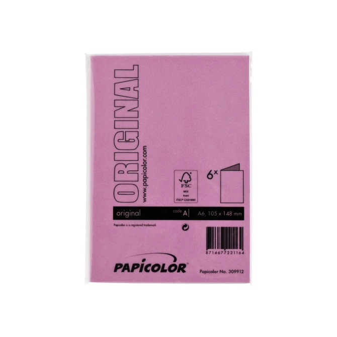 Correspondentiekaart Papicolor dubbel 105x148mm felroze pak à 6 stuks