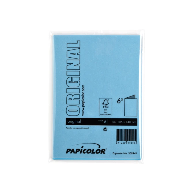Correspondentiekaart Papicolor dubbel 105x148mm hemelsblauw pak à 6 stuks