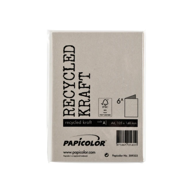 Correspondentiekaart Papicolor dubbel 105x148mm kraft grijs pak à 6 stuks