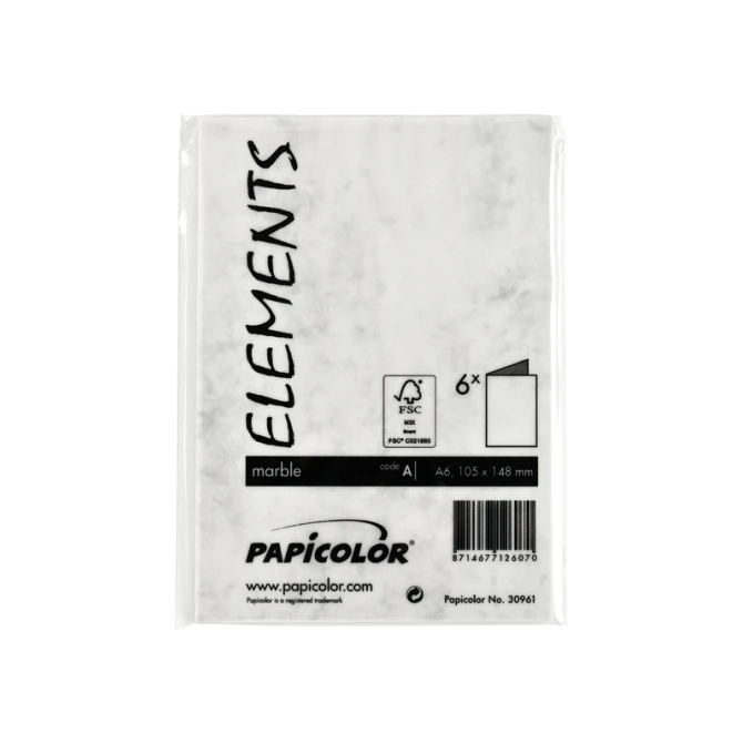 Correspondentiekaart Papicolor dubbel 105x148mm marmer grijs pak à 6 stuks