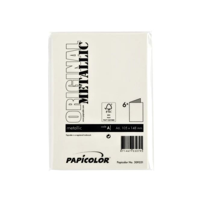 Correspondentiekaart Papicolor dubbel 105x148mm metallic ivoor pak à 6 stuks