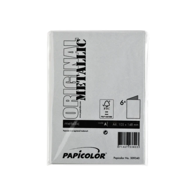 Correspondentiekaart Papicolor dubbel 105x148mm metallic zilver pak à 6 stuks