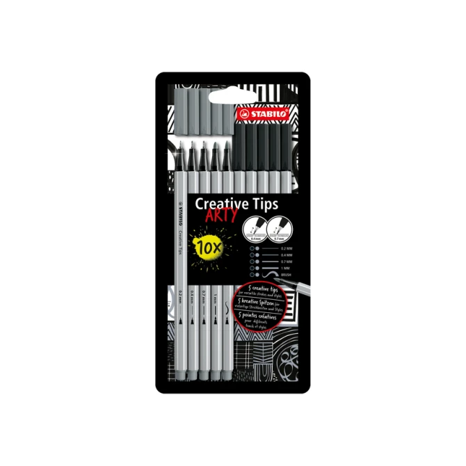 Creative Tips STABILO Arty assorti tips zwart en grijs blister à 10 stuks