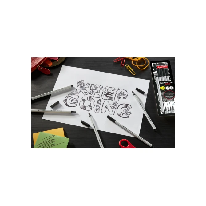 Creative Tips STABILO Arty assorti tips zwart en grijs blister à 10 stuks