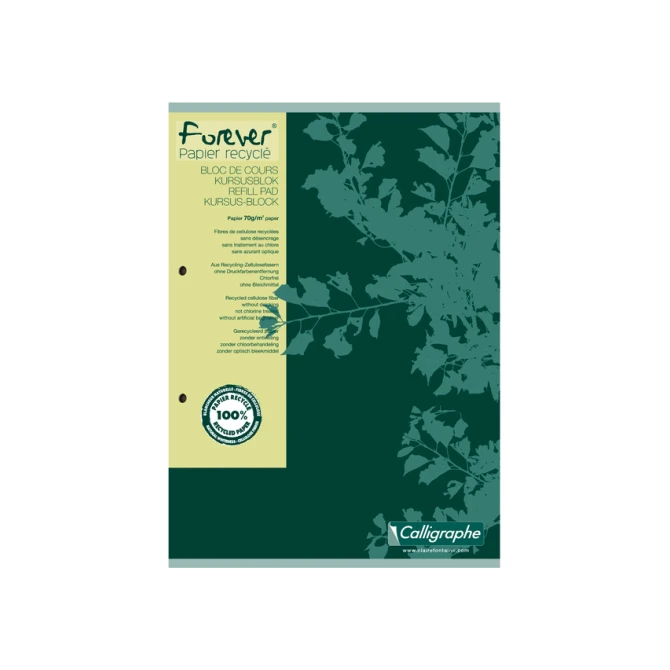 Cursusblok Clairefontaine Forever Calligraphe A4 lijn 2-gaats 200 pagina's 70gr groen