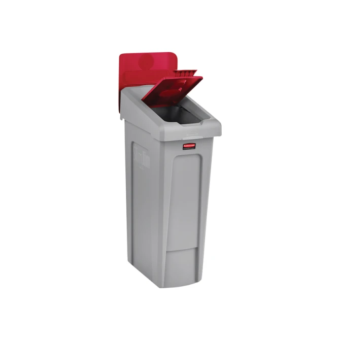 Deksel Rubbermaid Slim Jim Recyclestation gesloten rood