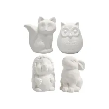 Dierenspaarpot Creativ Company terracotta 4 stuks uil, vos, haas en egel 9-10cm wit