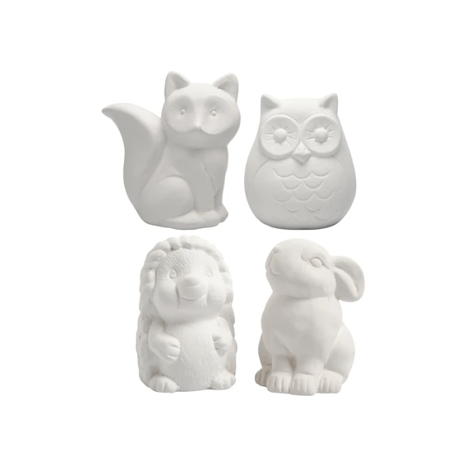 Dierenspaarpot Creativ Company terracotta 4 stuks uil, vos, haas en egel 9-10cm wit